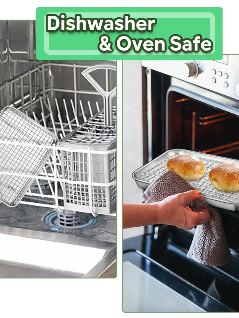 TeamFar Toaster Oven Pan with Rack Set, 9 x 7 x 1 Stainless Steel Compact Toaste